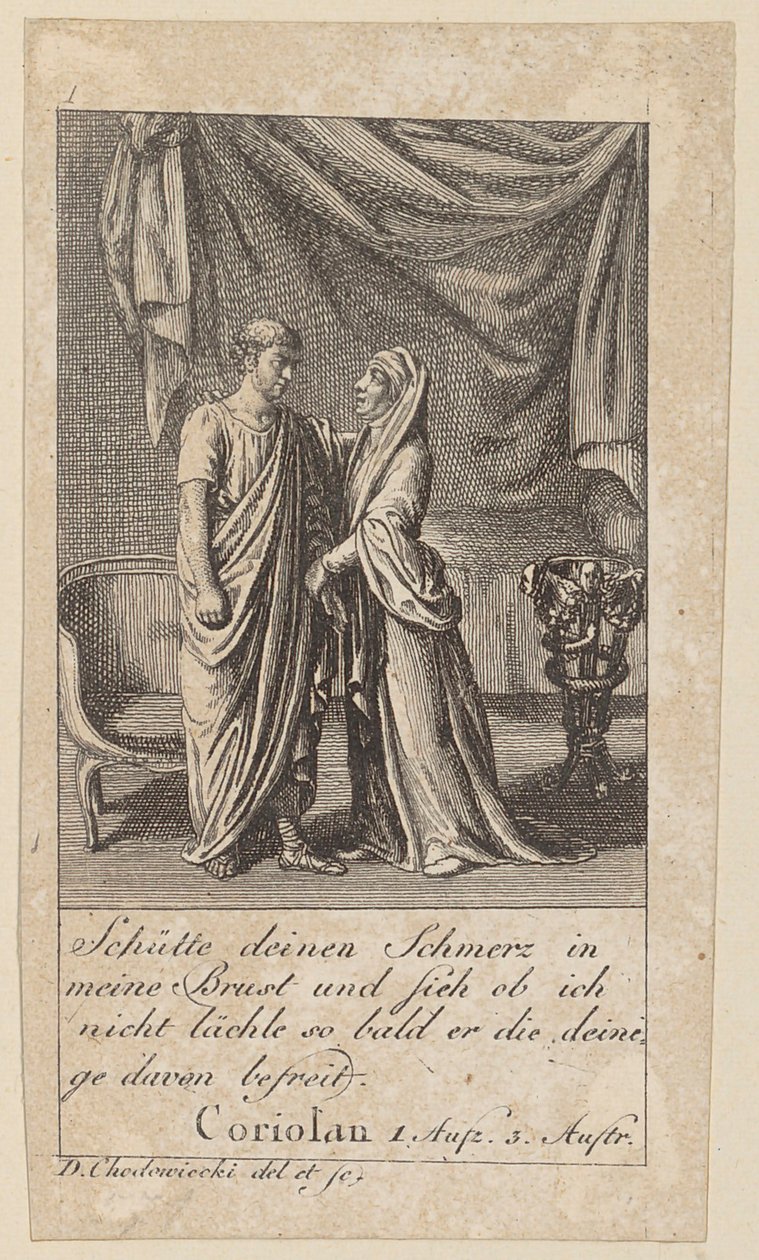 Blad 1 till Shakespeares "Coriolanus" av Daniel Nikolaus Chodowiecki