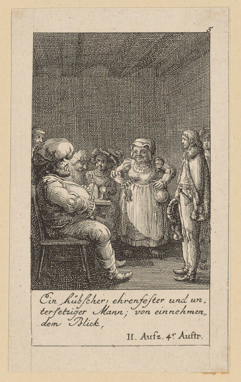 Blad 5 till Shakespeares "Kung Henrik den fjärde" av Daniel Nikolaus Chodowiecki
