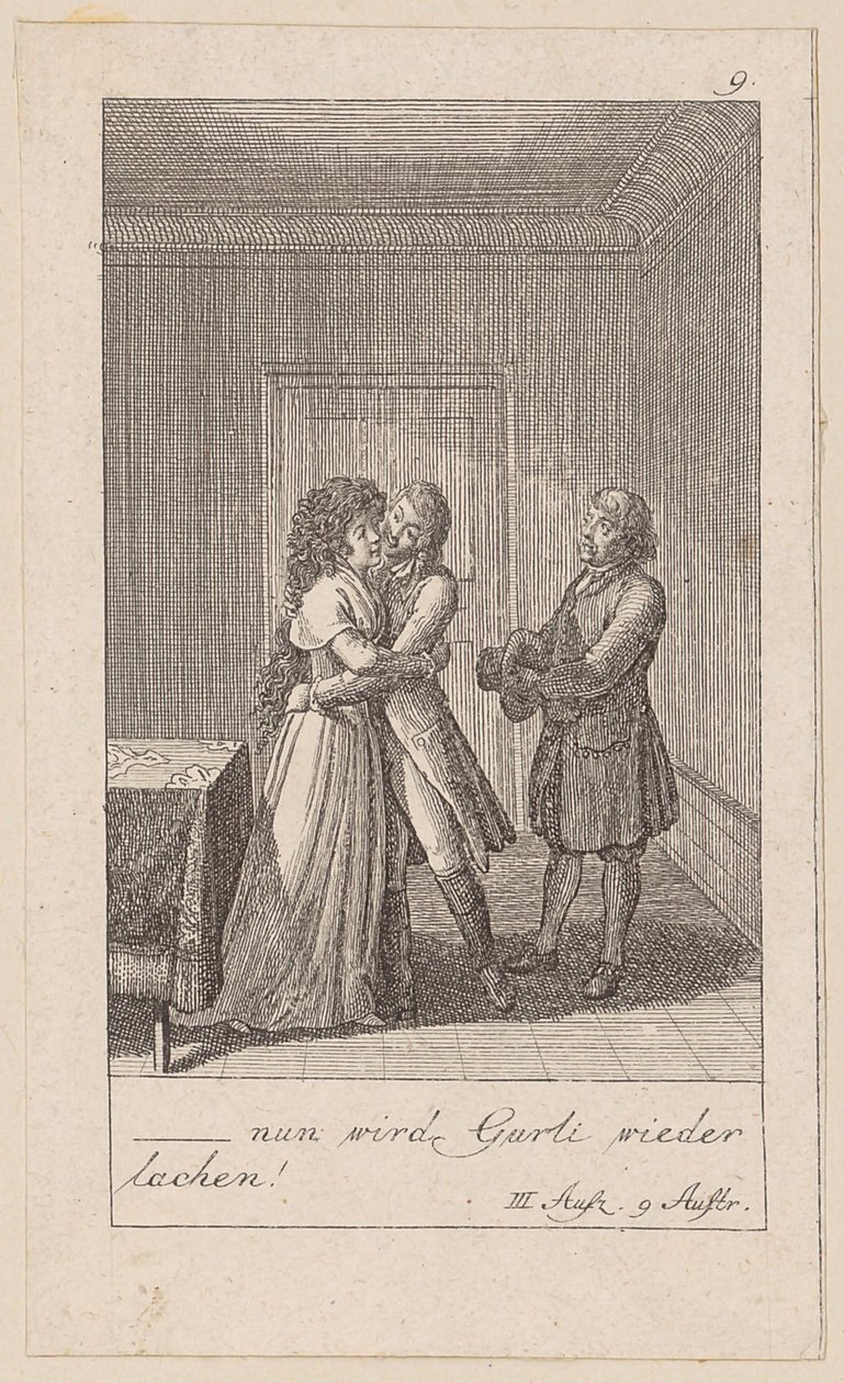 Plansch 9 till August von Kotzebues ”Indianerna i England” av Daniel Nikolaus Chodowiecki