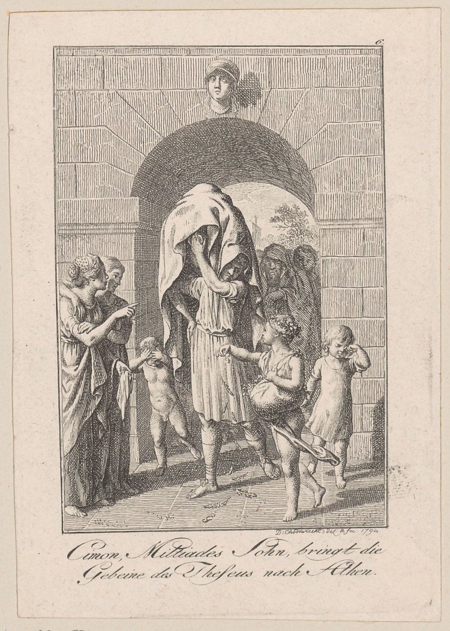Kimon, Miltiades son, för Theseus kvarlevor till Aten, blad 6 till Beckers "Theseus" av Daniel Nikolaus Chodowiecki