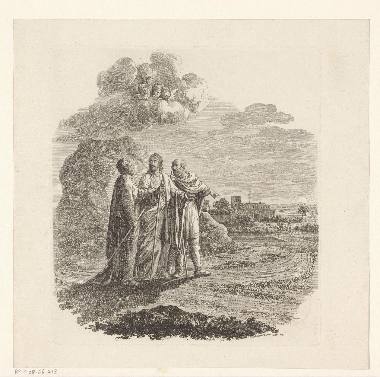 Kleopas och Petrus möter Kristus på väg till Emmaus av Daniel Nikolaus Chodowiecki