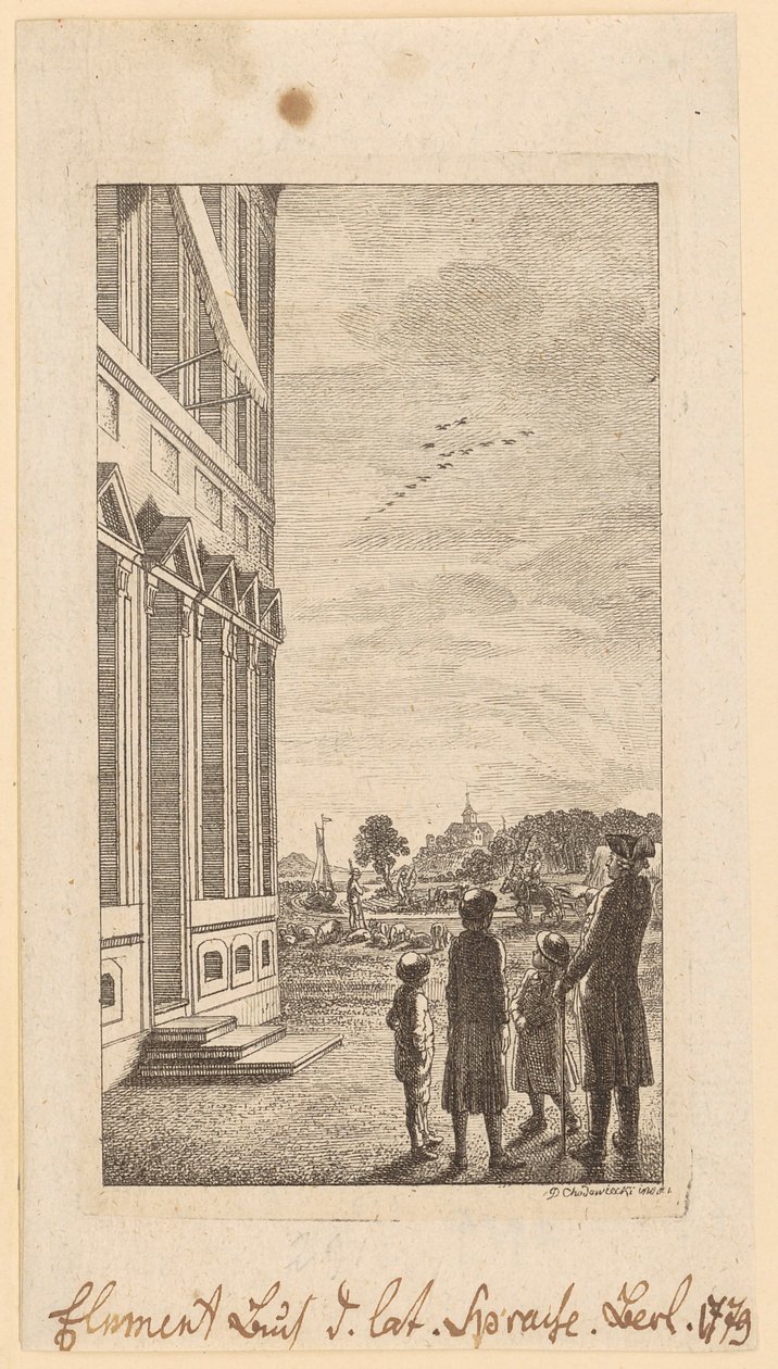Första sidan ur Schulzes ”Elementarbuch der lateinischen Sprache”, Berlin 1779 av Daniel Nikolaus Chodowiecki
