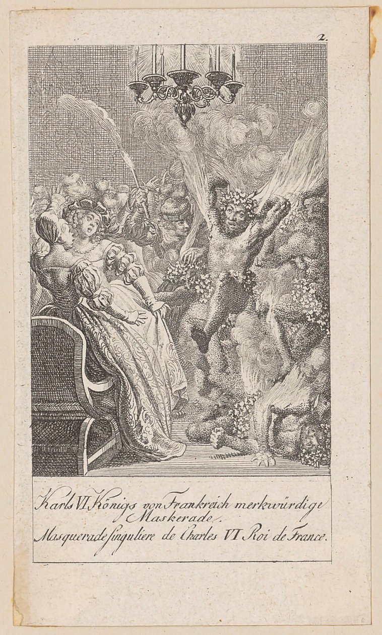 Märklig maskerad av Karl VI av Frankrike, blad 2 ur serien ”Antik, medeltida och modern historia” av Daniel Nikolaus Chodowiecki