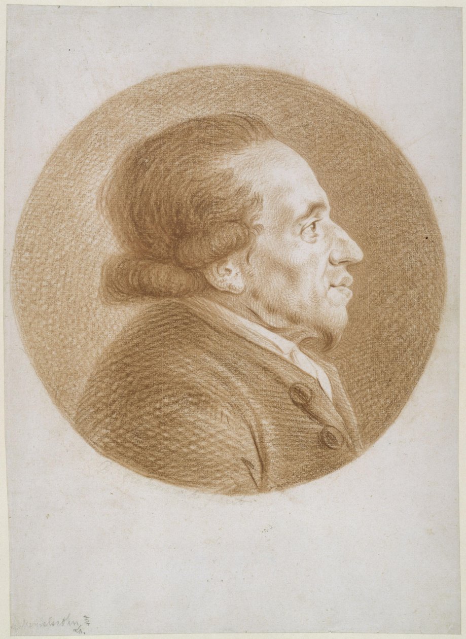 Moses Mendelssohn till höger i cirkeln av Daniel Nikolaus Chodowiecki
