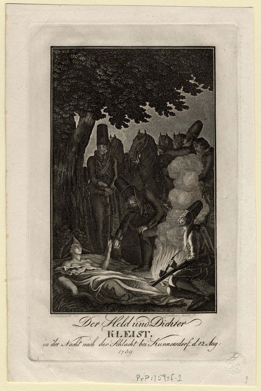 Poeten Ewald von Kleist vid slaget vid Kunersdorf, den 12 augusti 1759, ca 1759 av Daniel Nikolaus Chodowiecki