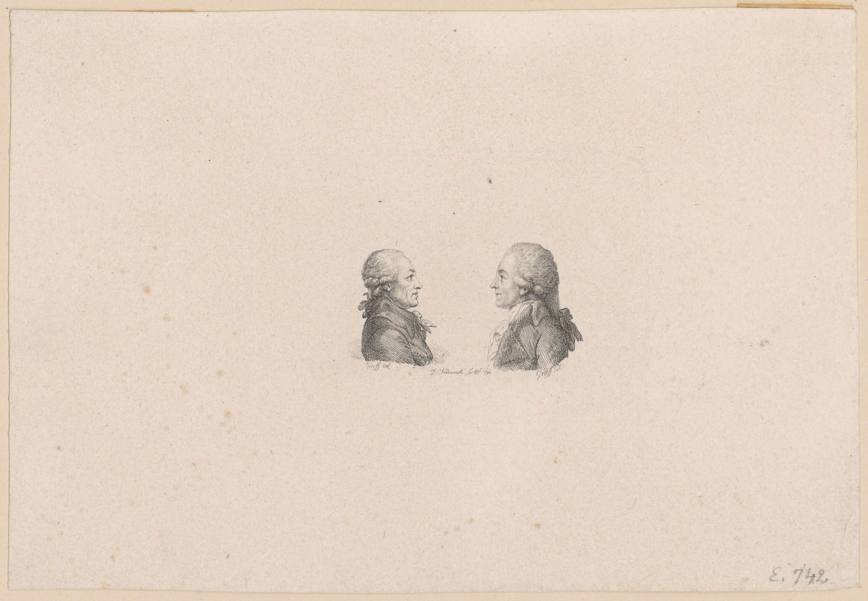 Porträtt av hovmålaren Anton Graff och hofrådet Wilhelm Gottlieb Becker av Daniel Nikolaus Chodowiecki
