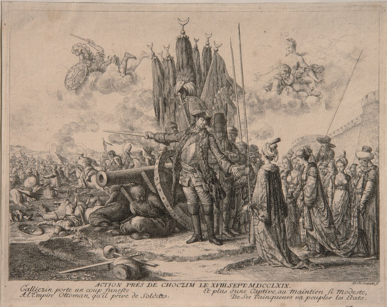 Prins Alexander Mikhaylovich Golitsyn vid belägringen av Khotyn-fästningen 1769, 1769 av Daniel Nikolaus Chodowiecki