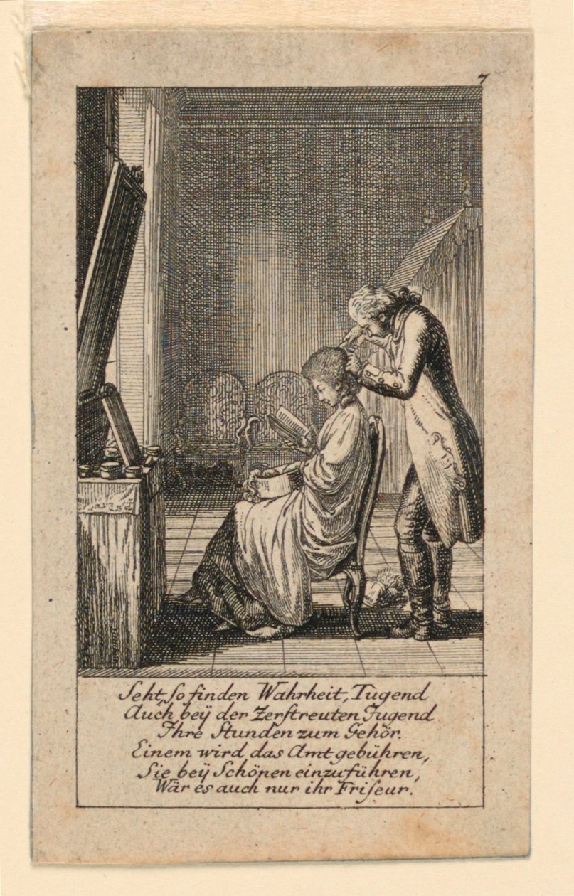 The Hair-Do, Illustration för "Königl: Grosbrit [anian] genealogisk kalender för 1780-året Lauenberg av J.G. Berenberg" av Daniel Nikolaus Chodowiecki