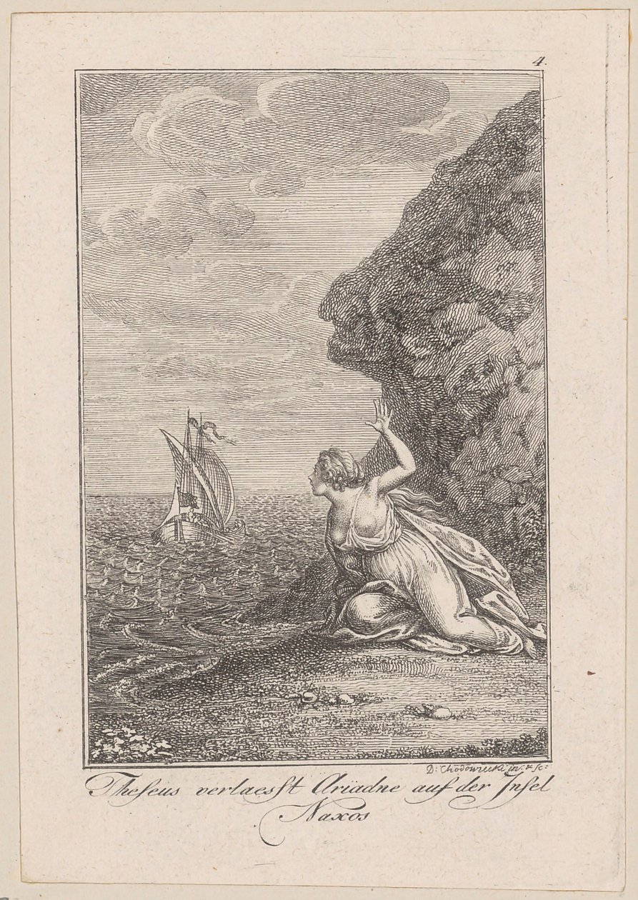Theseus lämnar Ariadne på ön Naxos, blad 4 ur Beckers ”Theseus” av Daniel Nikolaus Chodowiecki