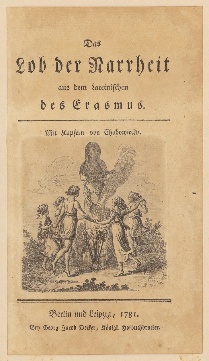 Forsatsblad med vignett till Erasmus ”Beröm av dårskapen” av Daniel Nikolaus Chodowiecki