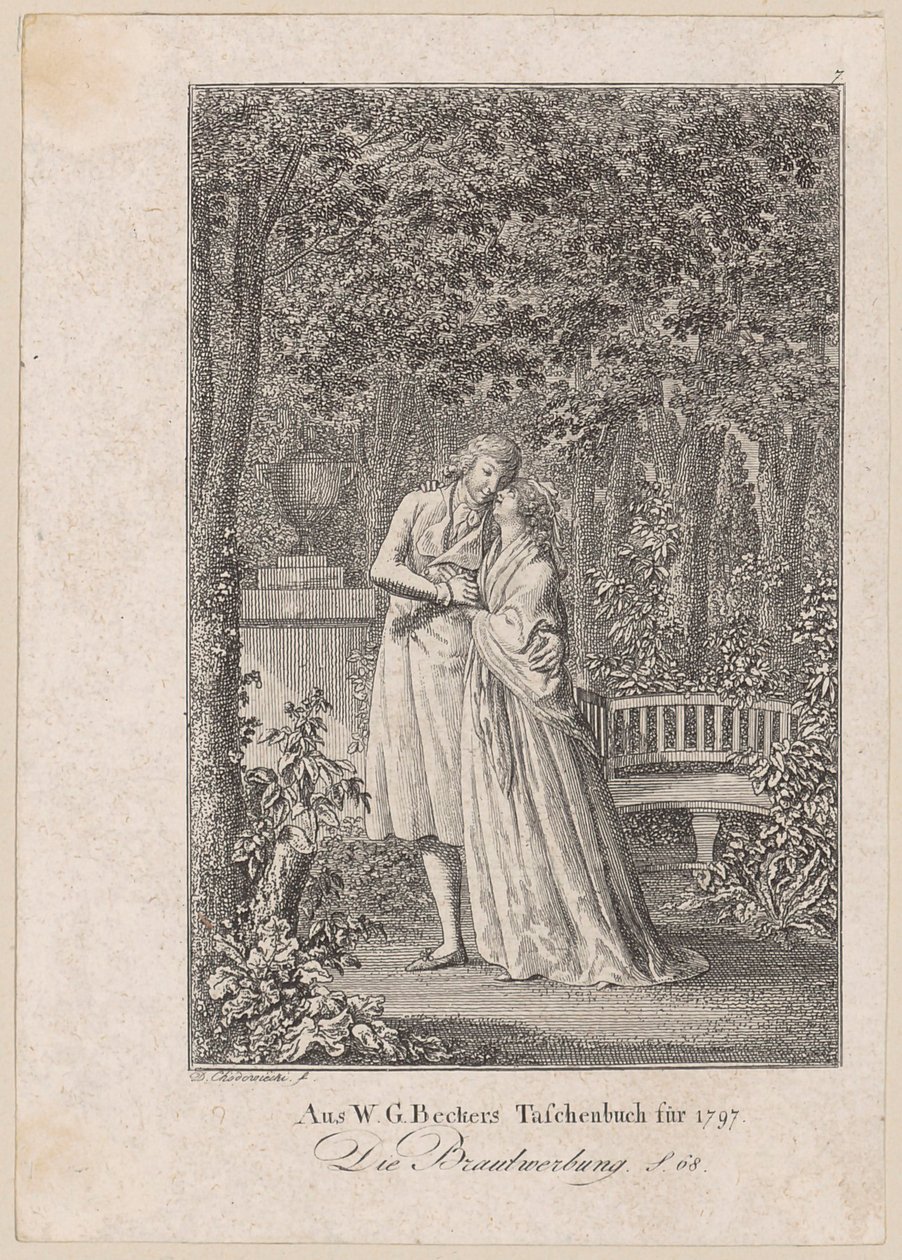 Titelkopparstick till "Frieriet" av W. G. Becker av Daniel Nikolaus Chodowiecki