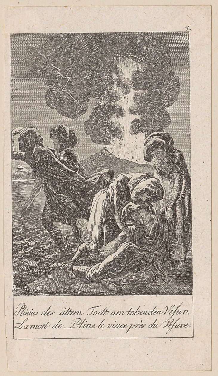 Plinius den äldres död, blad 7 i serien "Äldre, medeltida och nyare historia" av Daniel Nikolaus Chodowiecki