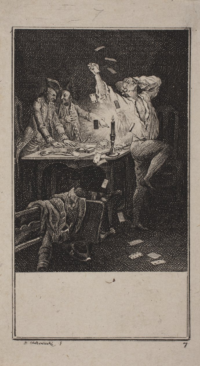 Utöva tålamod och förakt för rikedomar (Übung der Gedult und der Verachtung des reichthums) av Daniel Nikolaus Chodowiecki