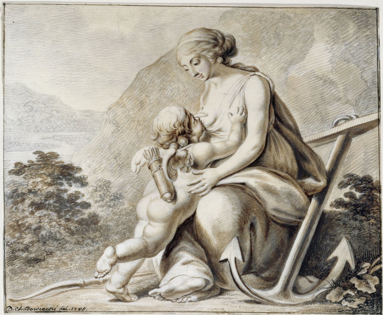 Venus som räcker sitt bröst åt Amor, som står till vänster om henne av Daniel Nikolaus Chodowiecki