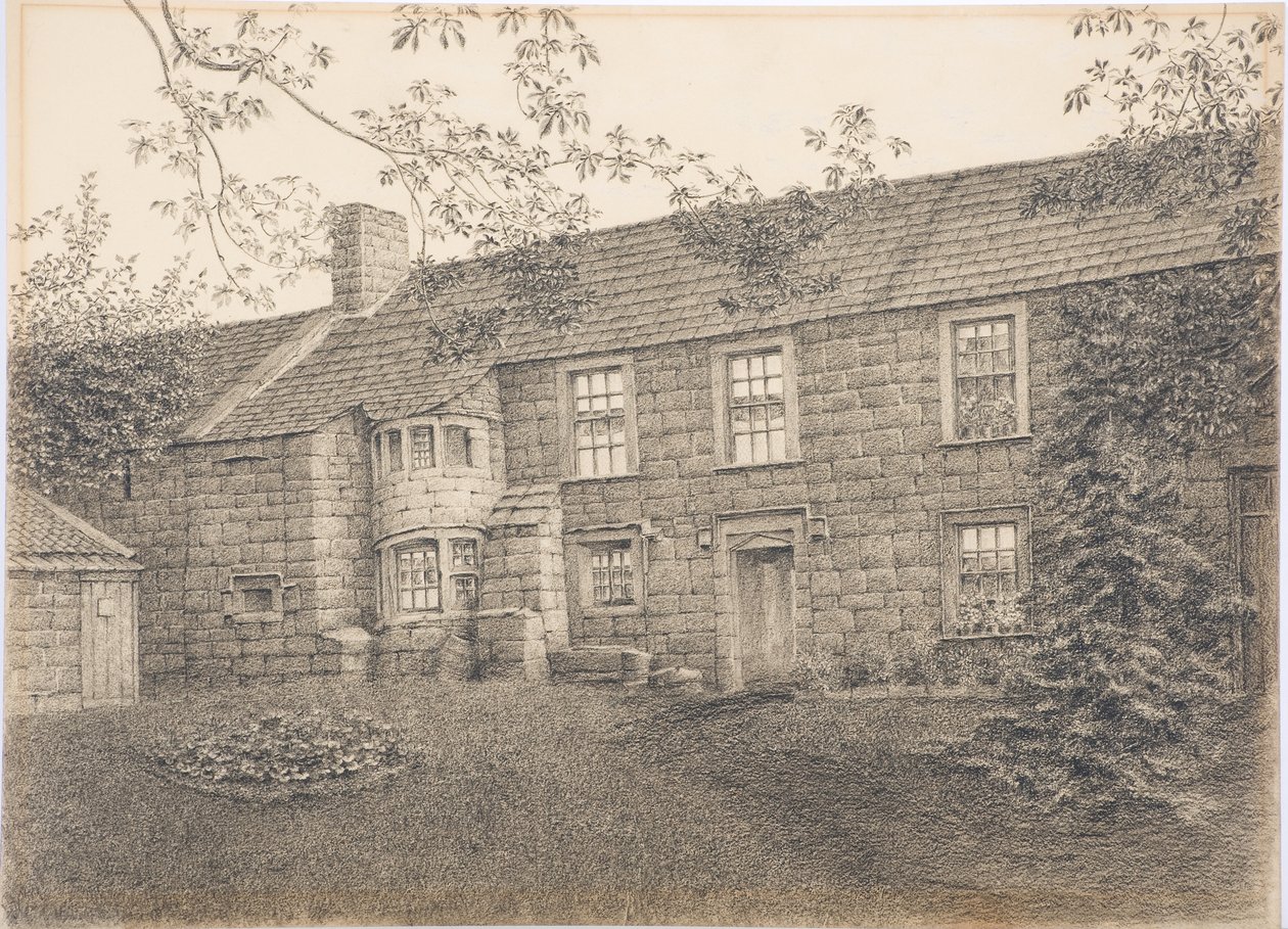 Old House at Corby, Northumberland, ca 1916 (kol på kortet) av Daniel Oliver