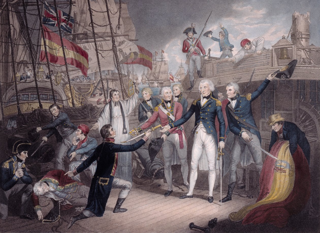 Amiral Nelson tar emot det spanska amiralsvärdet, slaget vid St. Vincent av Daniel Orme