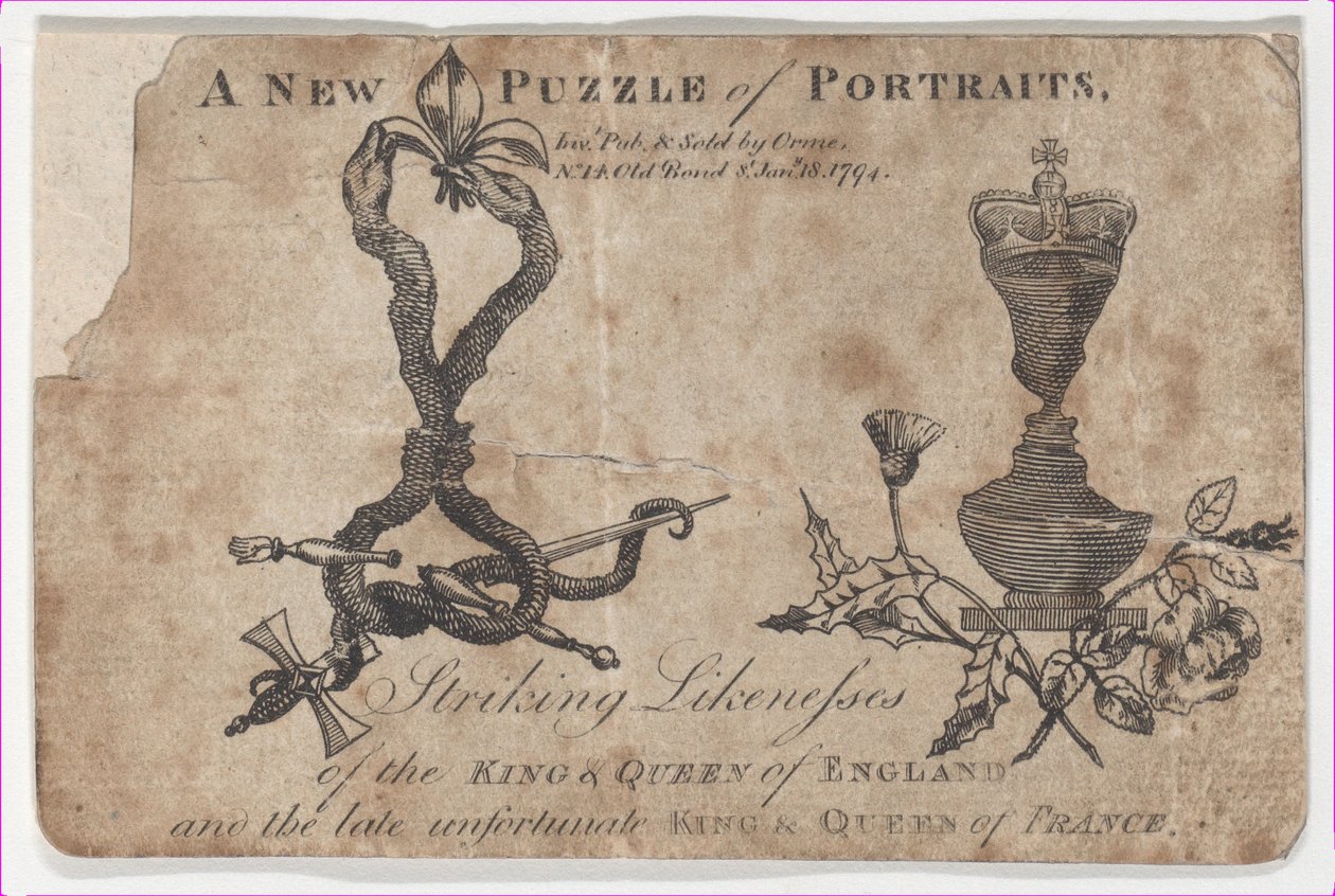 Pusselporträtt av kungarna och drottningarna av England och Frankrike, 1794. av Daniel Orme