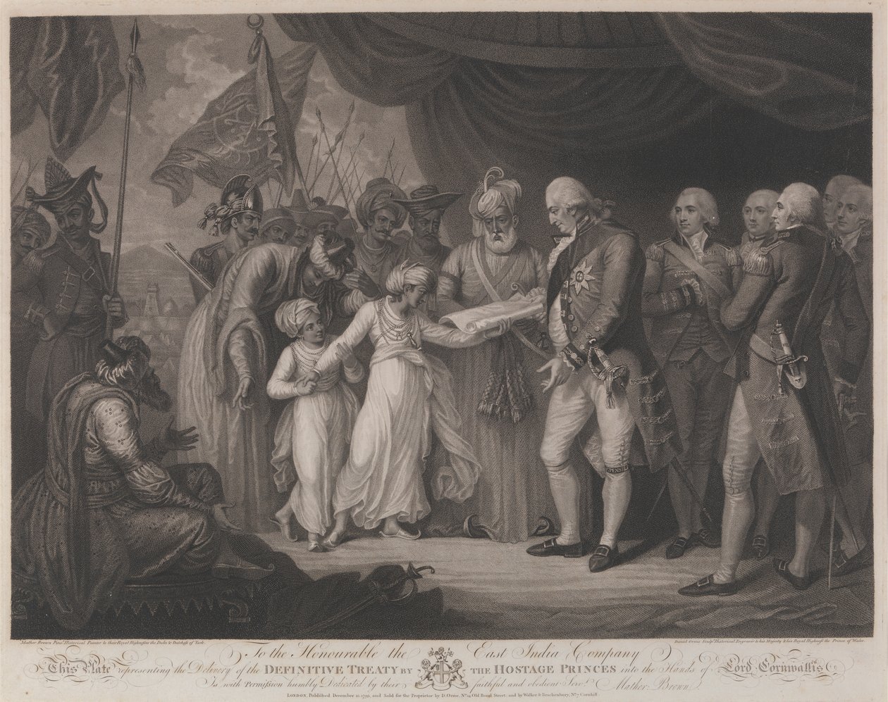 Leveransen av det definitiva fördraget av gisslanprinsarna i händerna på Lord Cornwallis av Daniel Orme