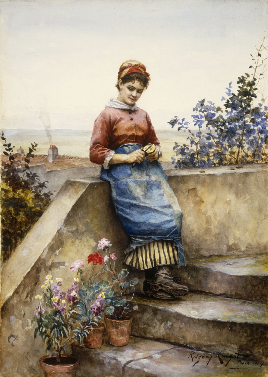 Skala ett äpple, 1884 av Daniel Ridgway Knight