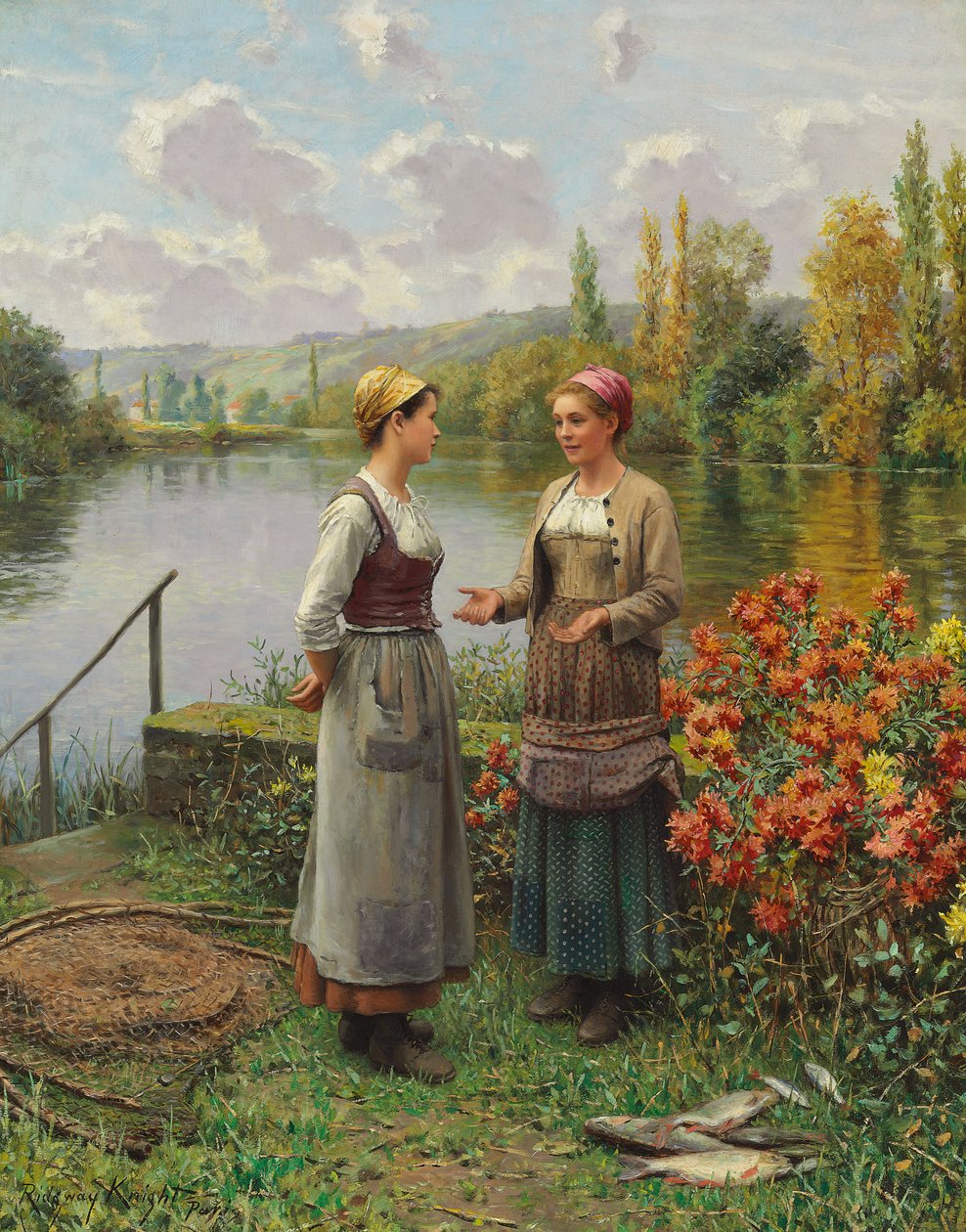 Två kvinnor i ett landskap av Daniel Ridgway Knight