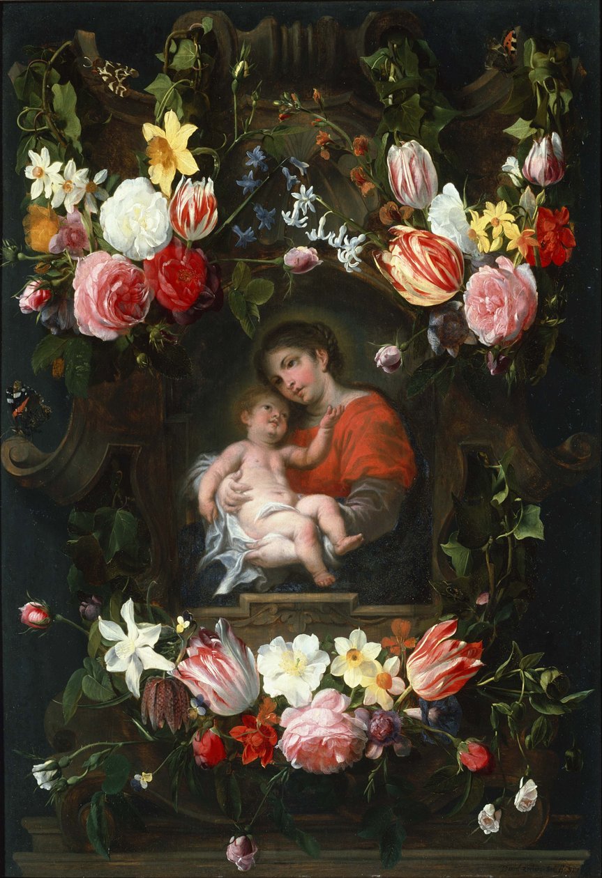 Blomsterkrans med Madonna och barn, första tredjedelen av 1600-talet. av Daniel Seghers