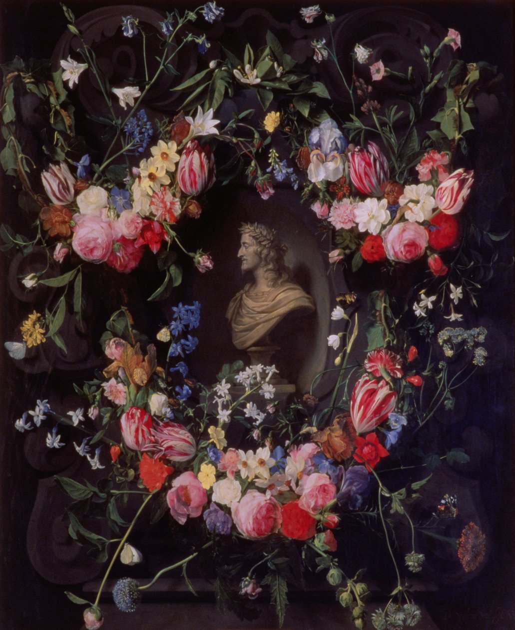 Blomkrans som omger en marmorbyst av ärkehertig Leopold Guglielmo, ca 1647 av Daniel Seghers