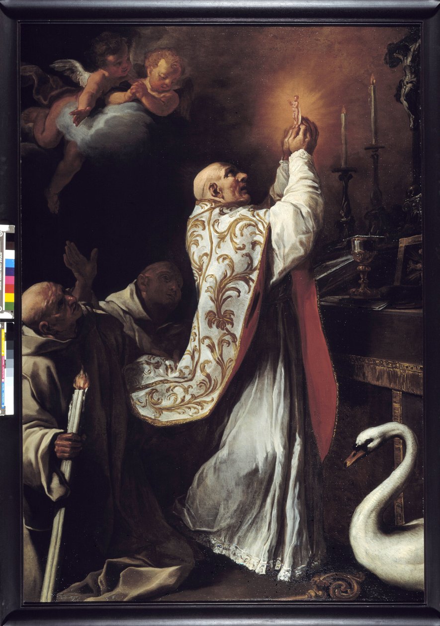 Saint Hugues firar det heliga mässoffret (olja på duk) av Daniel Seiter