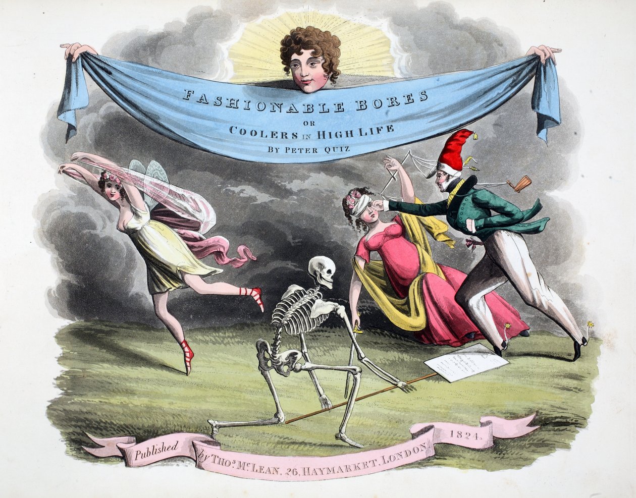 Frontispice av "Fashionable Bores or Coolers in High Life" av Peter Quiz, pub. Thomas McLean, London 1824 (handfärgad gravyr) av Daniel Thomas Egerton