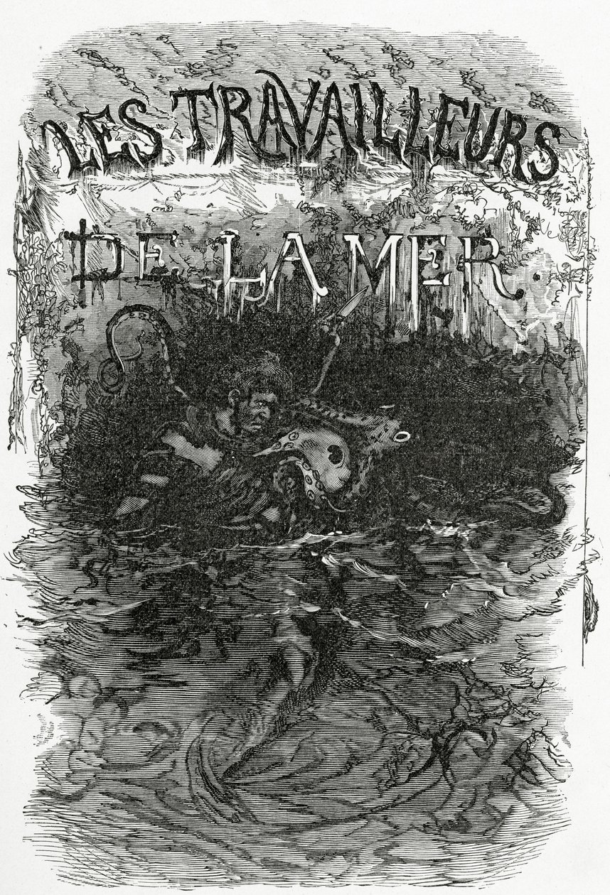 Illustration till romanen The Laborers of the Sea, 1800-talet (bw-gravyr) av Daniel Urrabieta Vierge