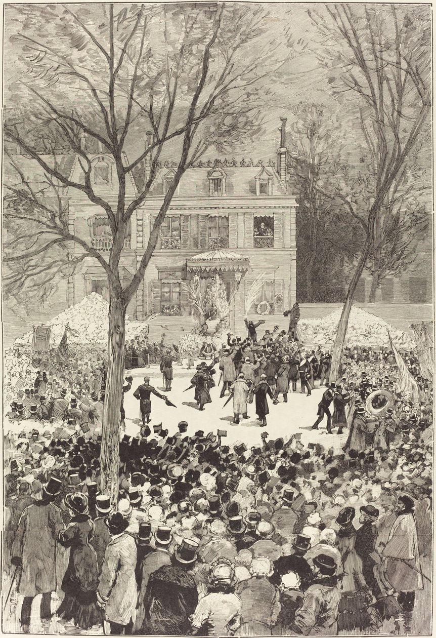 Populär demonstration den 27 februari för att fira Victor Hugos 80:e år, 1881. av Daniel Urrabieta Vierge