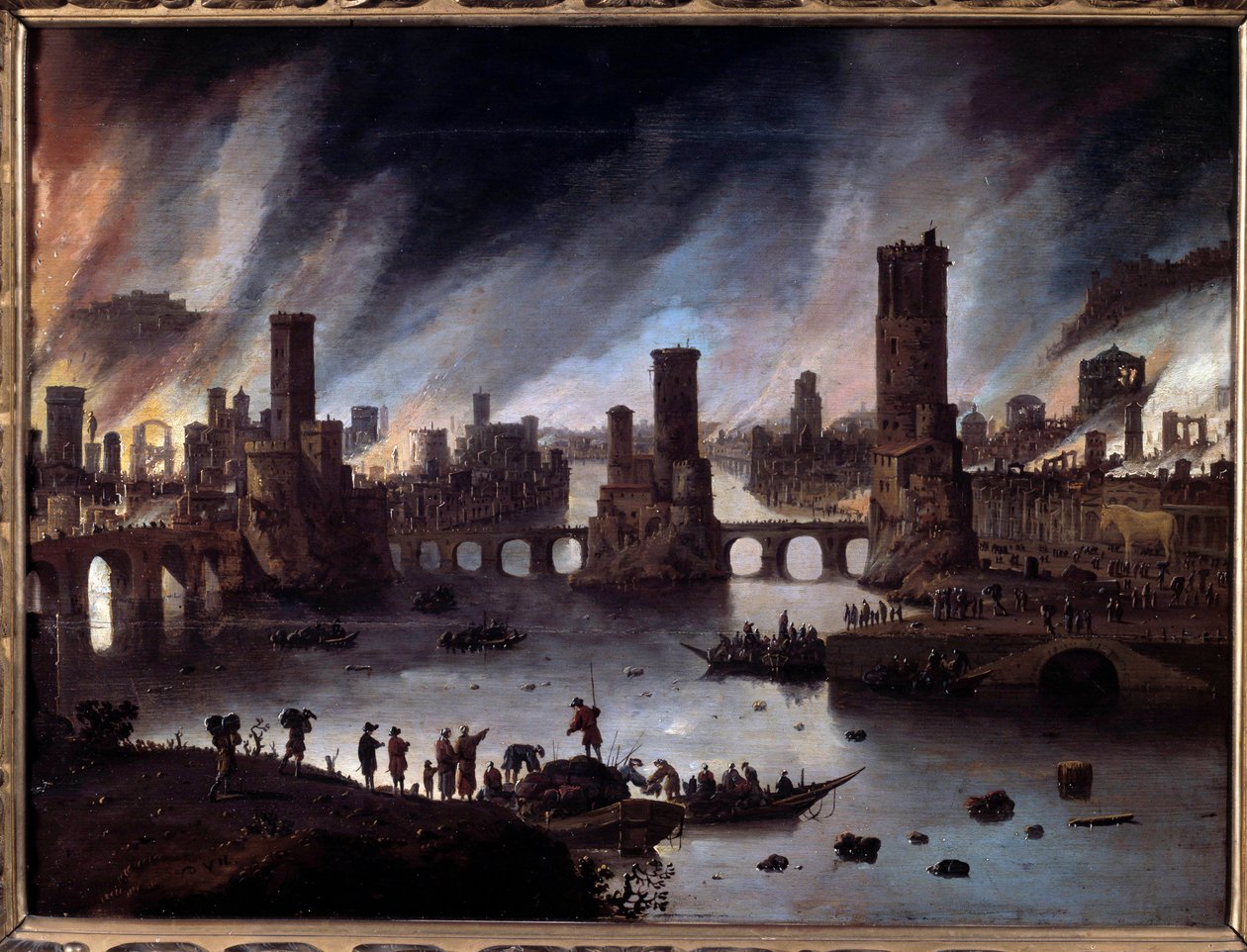 Vy över Trojas eld Målning av Daniel van Heil (1604-1662) Besancon från 1600-talet. Musee Des Beaux Arts - Vy över bränningen av Troja. Målning av Daniel van Heil (1604-1662) av Daniel van Heil