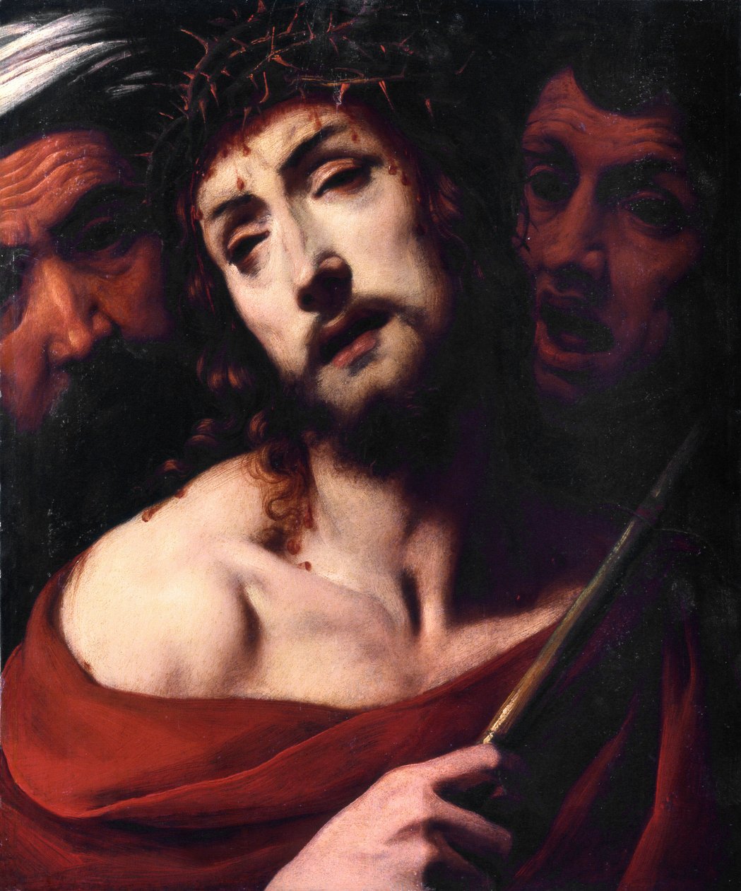 Kristi hån Den lidandes ansikte Kristus har törnen. Målning av Daniele Crespi (1598-1630) Basilica San Giovanni från 1600-talet, Busto Arsizio Italien av Daniele Crespi