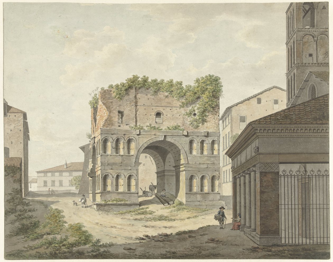 Janus quadrifons båge och en del av S. Giorgio i Velabro i Rom av Daniël Dupré