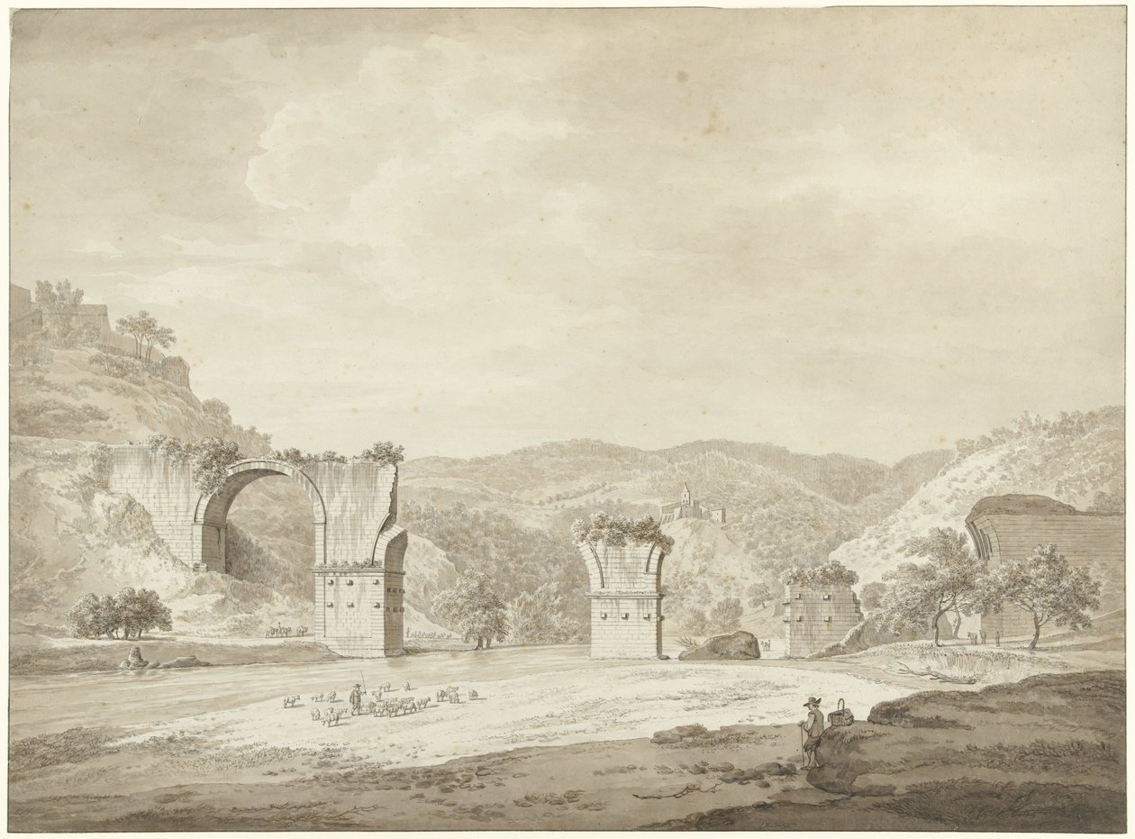 Ruin av bron av Augustus i Narni, Italien av Daniël Dupré