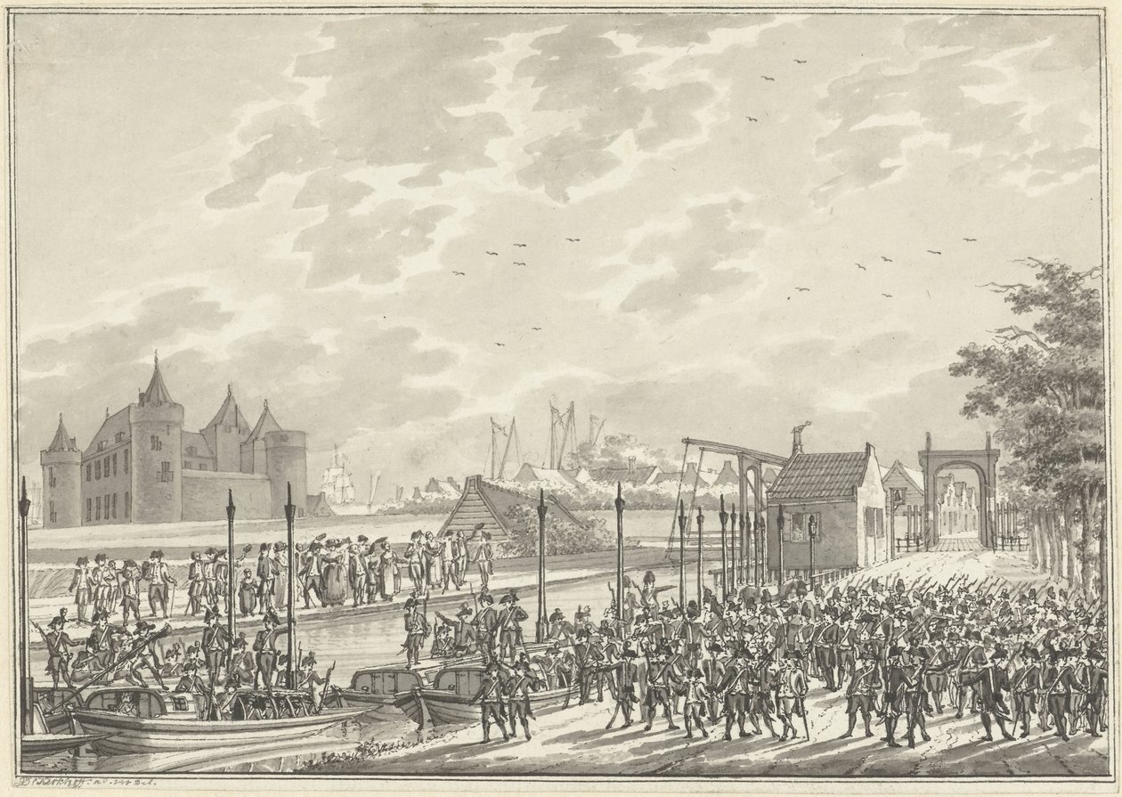 Ankomsten av de beväpnade medborgarna i Amsterdam till Muiden, 1787 av Daniël Kerkhoff