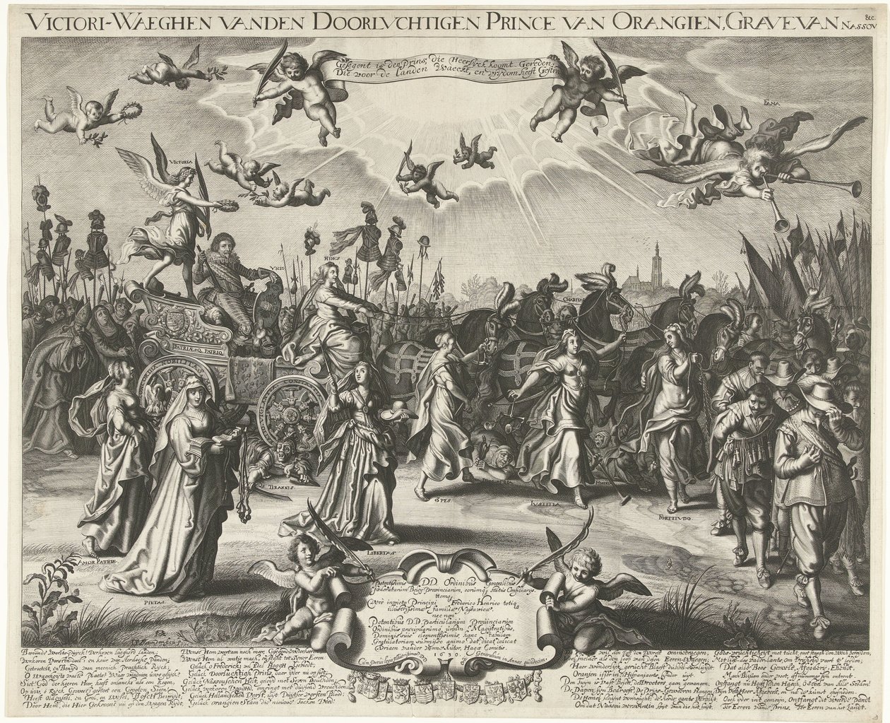 Allegoriskt triumfande inträde av Frederick Henry, 1629 Victori-Waeghen vanden Serene Airways Prince of Orangien, Grave of Nassou etc. (titel på objekt) av Daniël van den Bremden