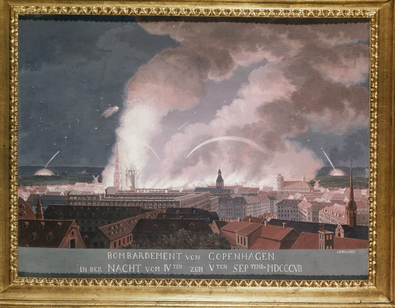 Det andra slaget vid Köpenhamn (eller bombardementet av Köpenhamn) 1807 av Danish School