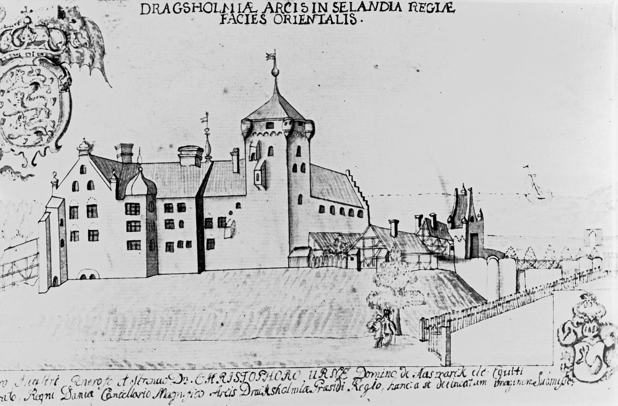 Dragsholms slott, Själland (penna och bläck på papper) av Danish School