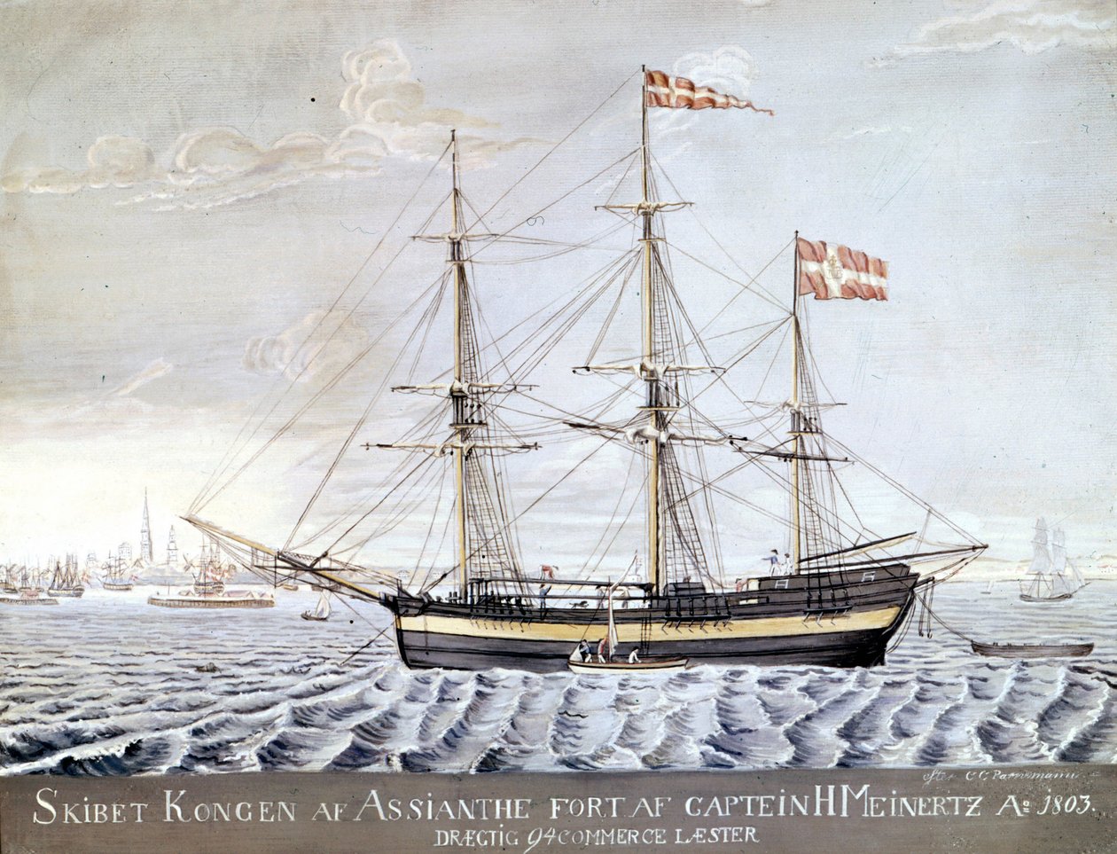 Slership "" Konigin of Asian"" 1803. Helsingörs sjöfartsmuseum, Danmark av Danish School