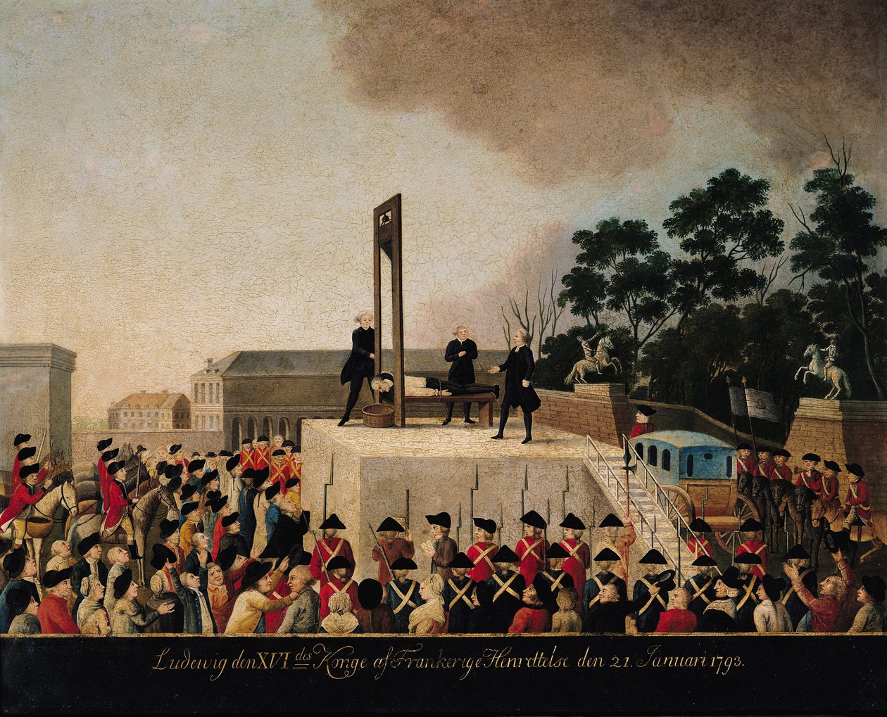 Avrättningen av Ludvig XVI (1754-93) 21 januari 1793 (olja på koppar) av Danish School