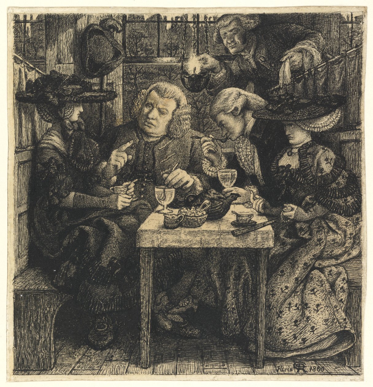 Dr. Johnson på Mitre, 1860 (penna och svart bläck på papper) av Dante Gabriel Charles Rossetti