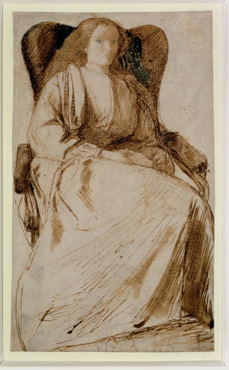 Elizabeth Siddal, 1855-58 (penna och brunt bläck) av Dante Gabriel Charles Rossetti