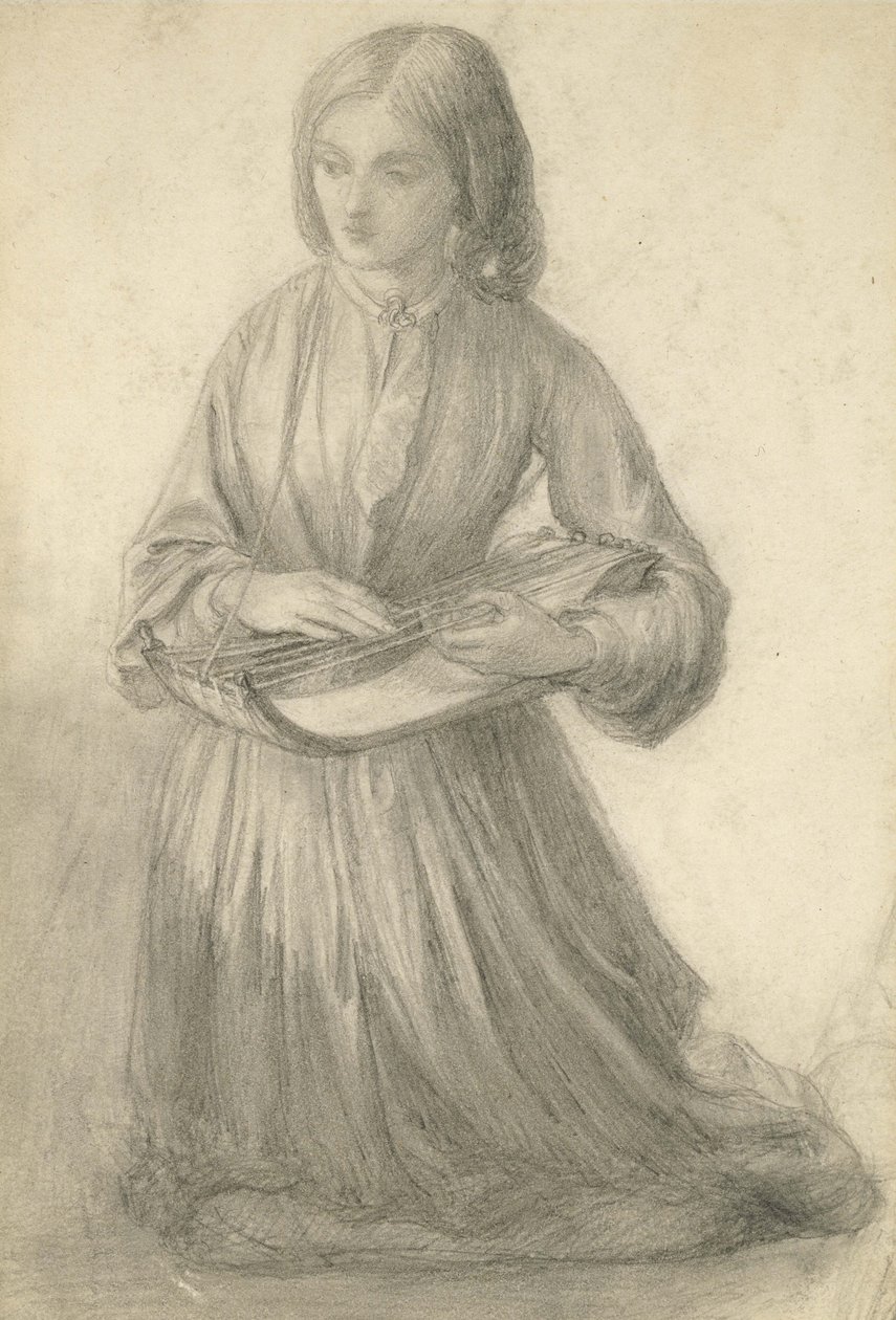 Elizabeth Siddal spelar ett stråkinstrument, ca 1852 (grafit på benvitt papper) av Dante Gabriel Charles Rossetti