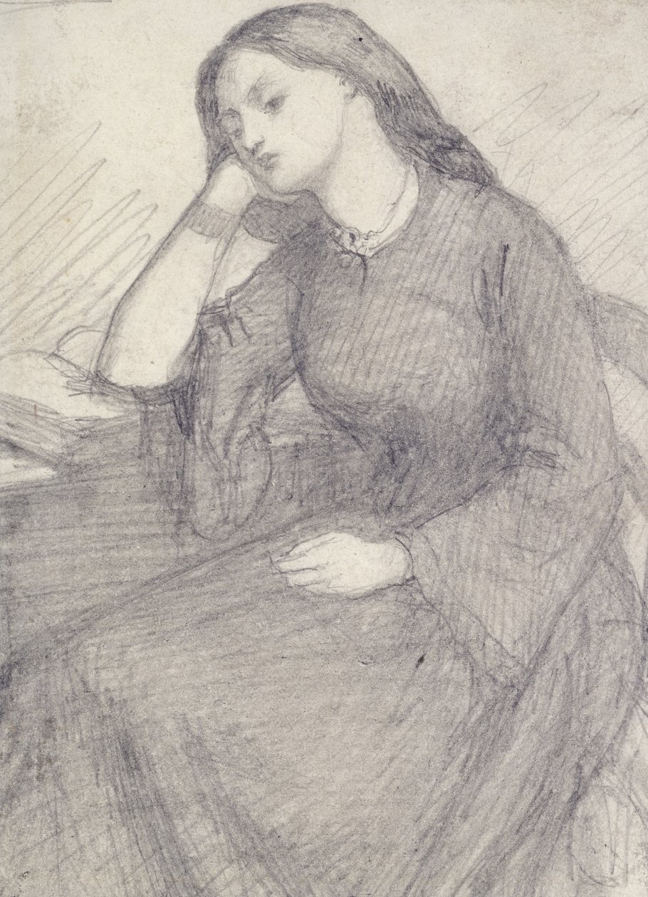 Porträtt av Elizabeth Siddal, sittande (grafit på papper) av Dante Gabriel Charles Rossetti