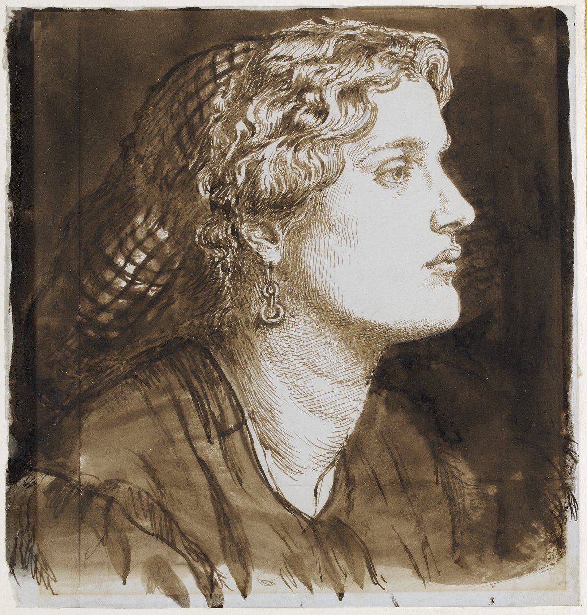 Porträtt av Fanny Cornforth (penna och brunt bläck på papper) av Dante Gabriel Charles Rossetti