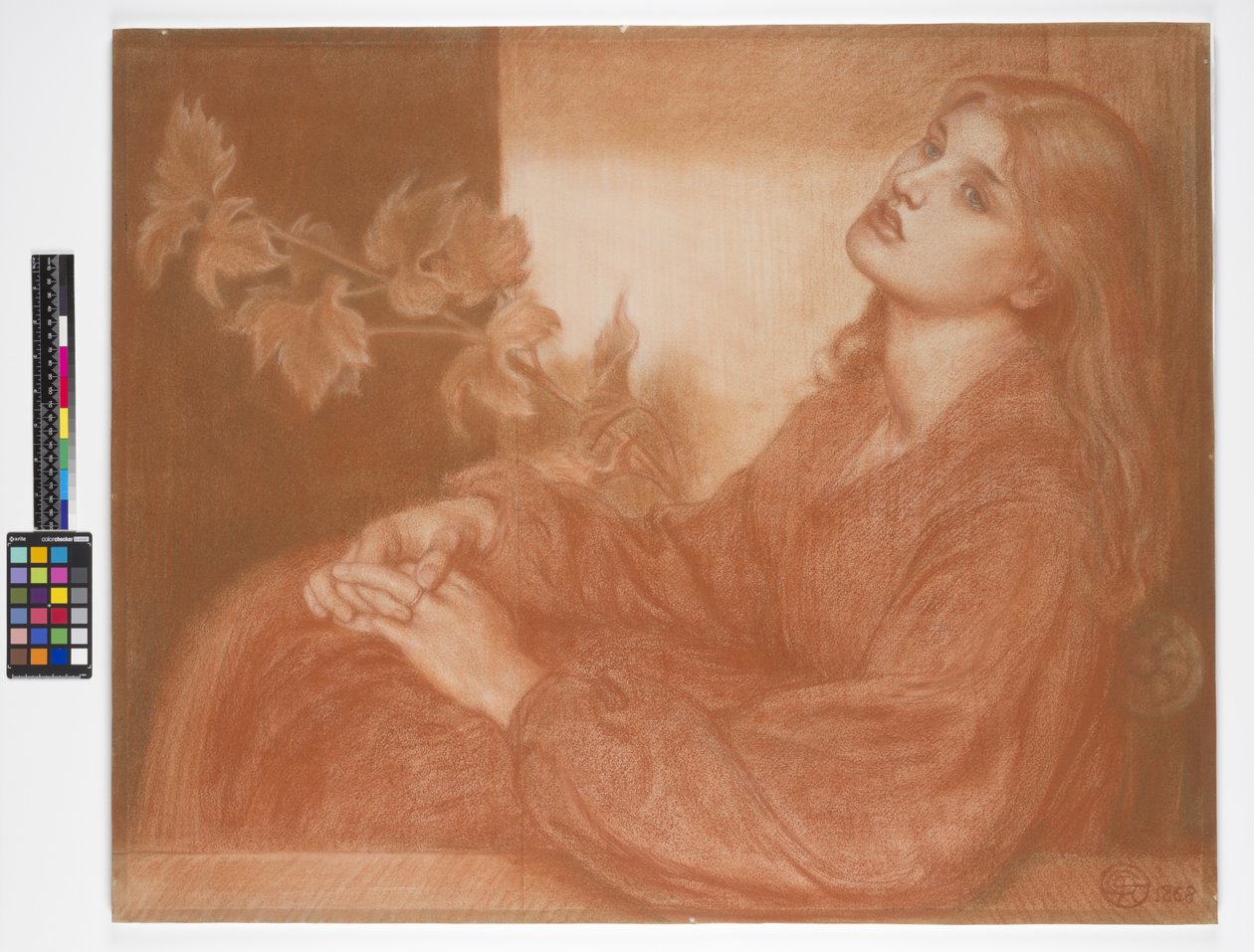 Ricorditi di me che son la Pia (ur Dantes Purgatorio) 1868 (röd och svart krita på papper) av Dante Gabriel Charles Rossetti