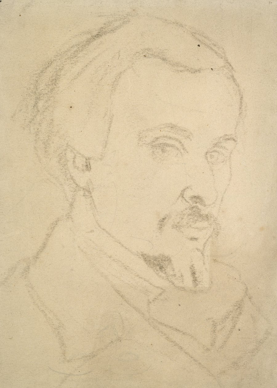 Självporträtt (brun krita på gulfärgat papper) av Dante Gabriel Charles Rossetti
