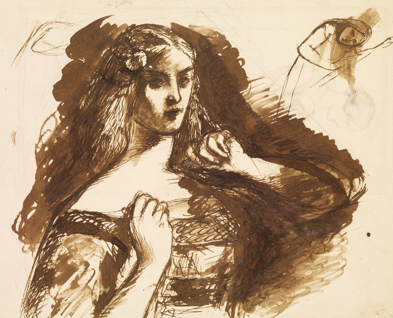 Skiss i halvlängd av en ung kvinna av Dante Gabriel Charles Rossetti