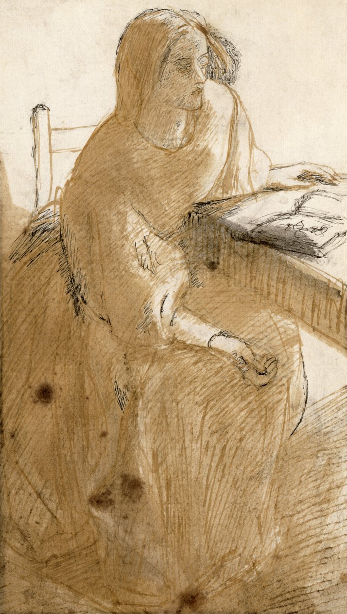 Lizzie Siddal (1832-62) (penna och bläck och wc på papper) av Dante Gabriel Charles Rossetti