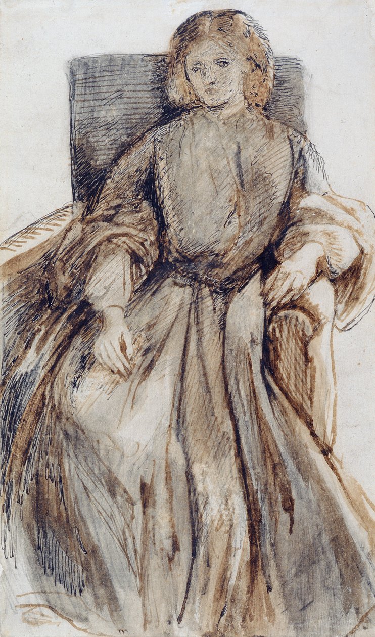 Miss Elizabeth Siddal (penna och bläck och tvätt på papper) av Dante Gabriel Charles Rossetti